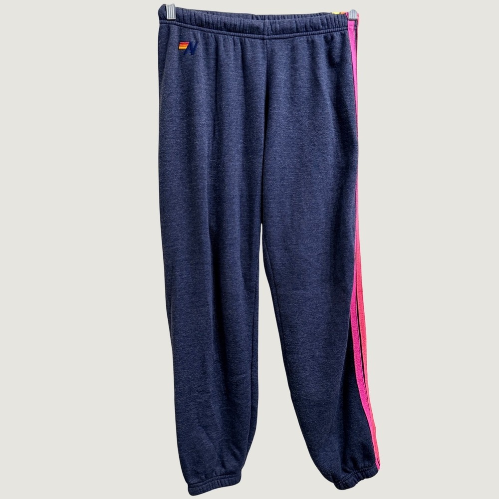 Aviator Nation 5 Stripe Sweatpants Navy Size Small Rainbow Fleece Comfy